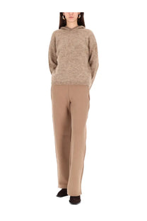 Beige textured knit hooded shirt with subtle pattern and matching wide-leg trousers by s max mara women