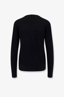 Black long-sleeved wool knit top with crew neckline s max mara women’s idoneo sweater
