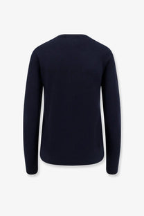 Navy blue long-sleeved crew neck wool sweater for women by s max mara ideal for stylish cool weather wear