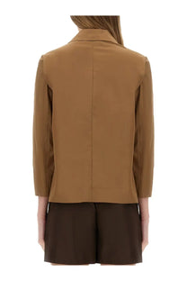 S max mara women’s camel-colored blazer in beige showing structured back and long sleeves in sleek design