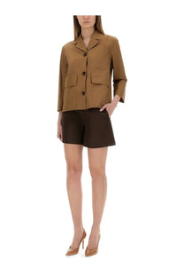 S max mara women’s tan blazer priscilla beige with structured collar three buttons and two flap pockets