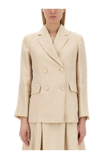 Beige s max mara women’s laura double-breasted blazer with matching buttons and flap pockets in wool blend fabric