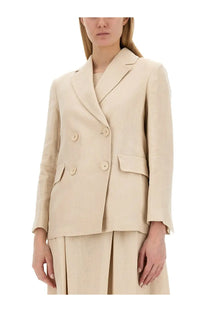 Beige double-breasted wool blend blazer and matching trousers from s max mara women’s laura jacket collection