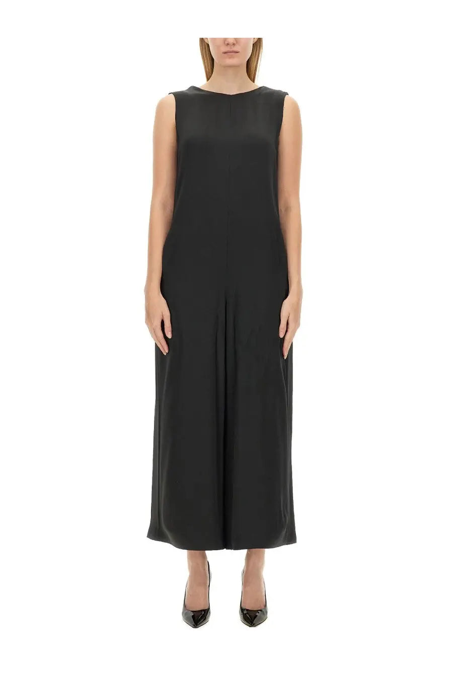 S Max Mara women’s morian suit black sleeveless midi dress with straight cut and wide-leg silhouette