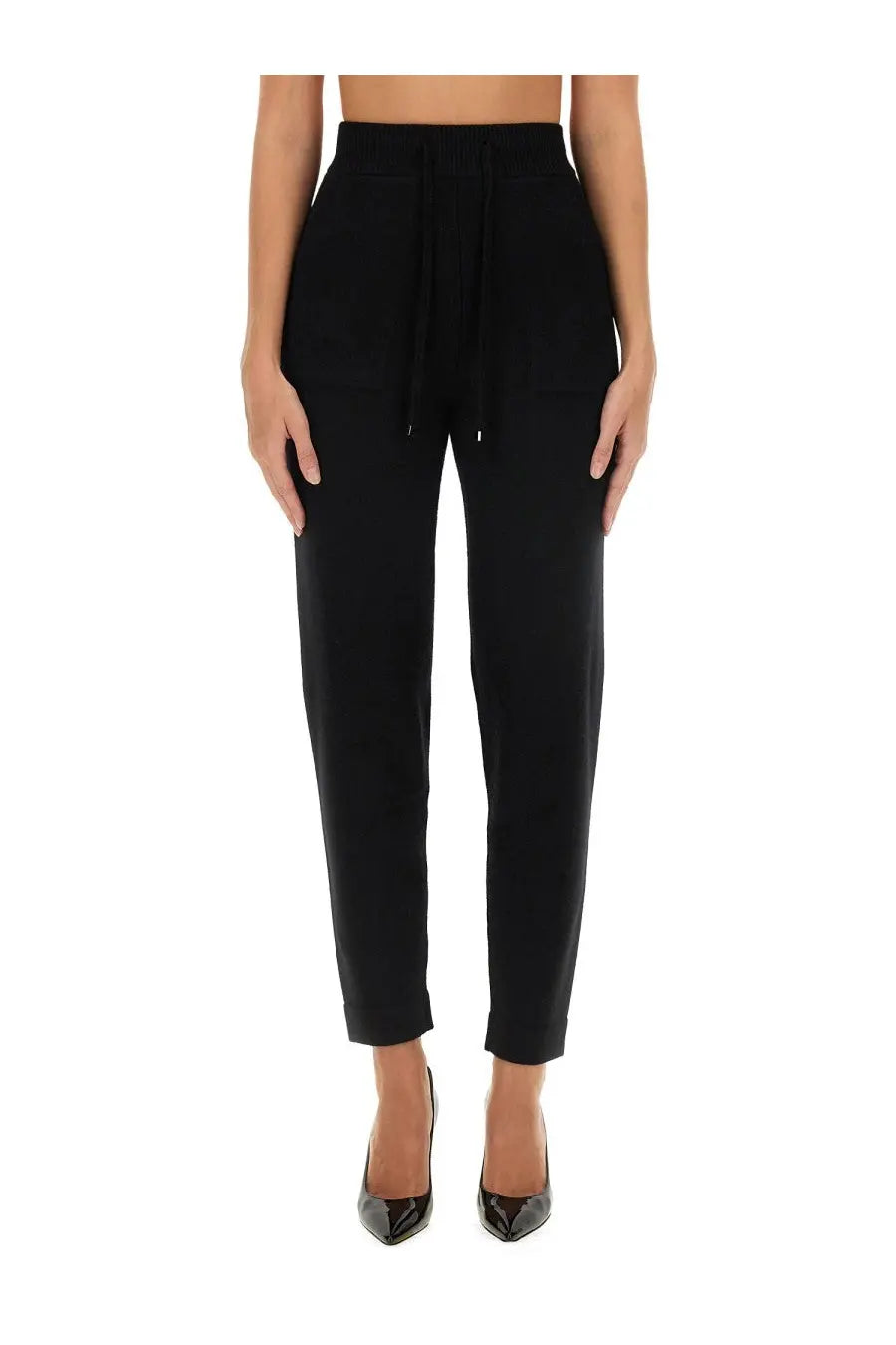 S max mara women’s black high-waisted trousers with drawstring waistband and tapered legs in opera style