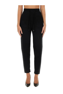 S max mara women’s black high-waisted trousers with drawstring waistband and tapered legs in opera style