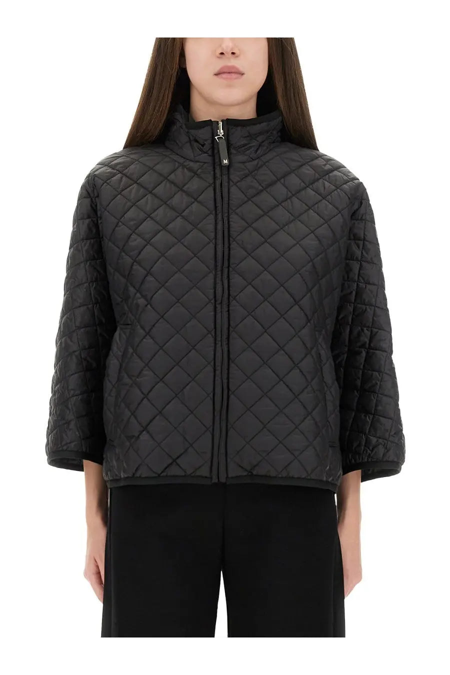 S Max Mara women’s black quilted puffer jacket delfina with high collar and three-quarter sleeves