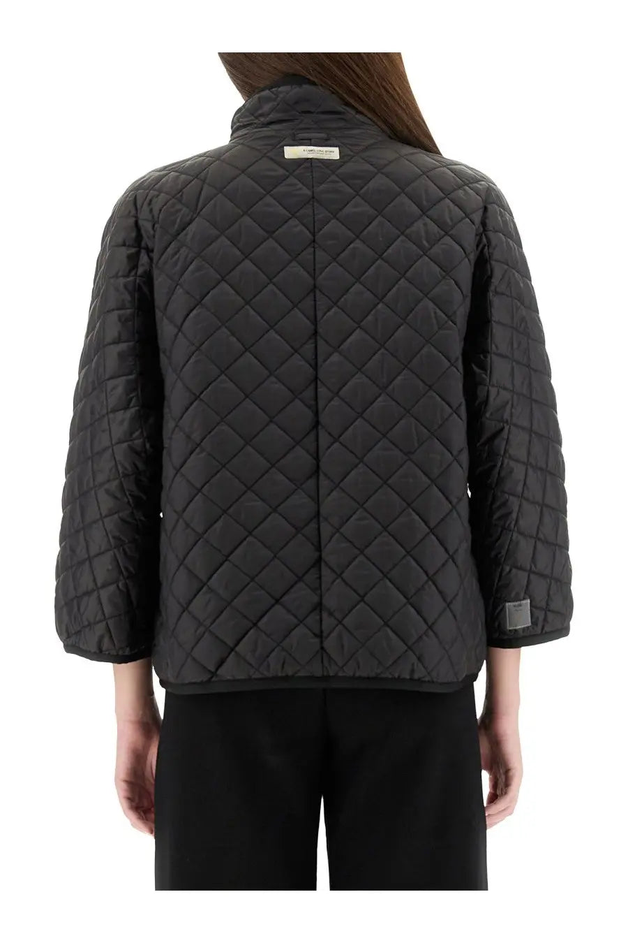 S Max Mara women’s black quilted puffer jacket Delfina with high collar and three-quarter sleeves made from nylon