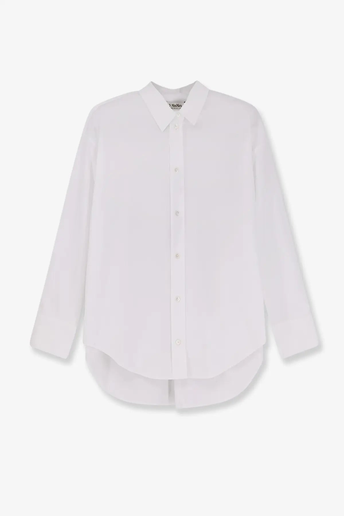 S max mara women’s smmadele white cotton shirt with classic collar long sleeves and subtle pleats at the hem