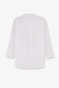 White s max mara cotton shirt with relaxed fit and subtle pleats down the back showing back side view