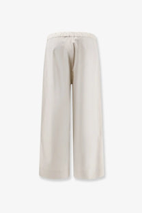 Cream-colored wide-leg cotton trousers with elastic waistband and flowing fabric by s max mara women