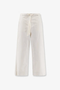 Cream-colored wide-leg cotton trousers with drawstring waistband from s max mara’s smmargento vissuto collection