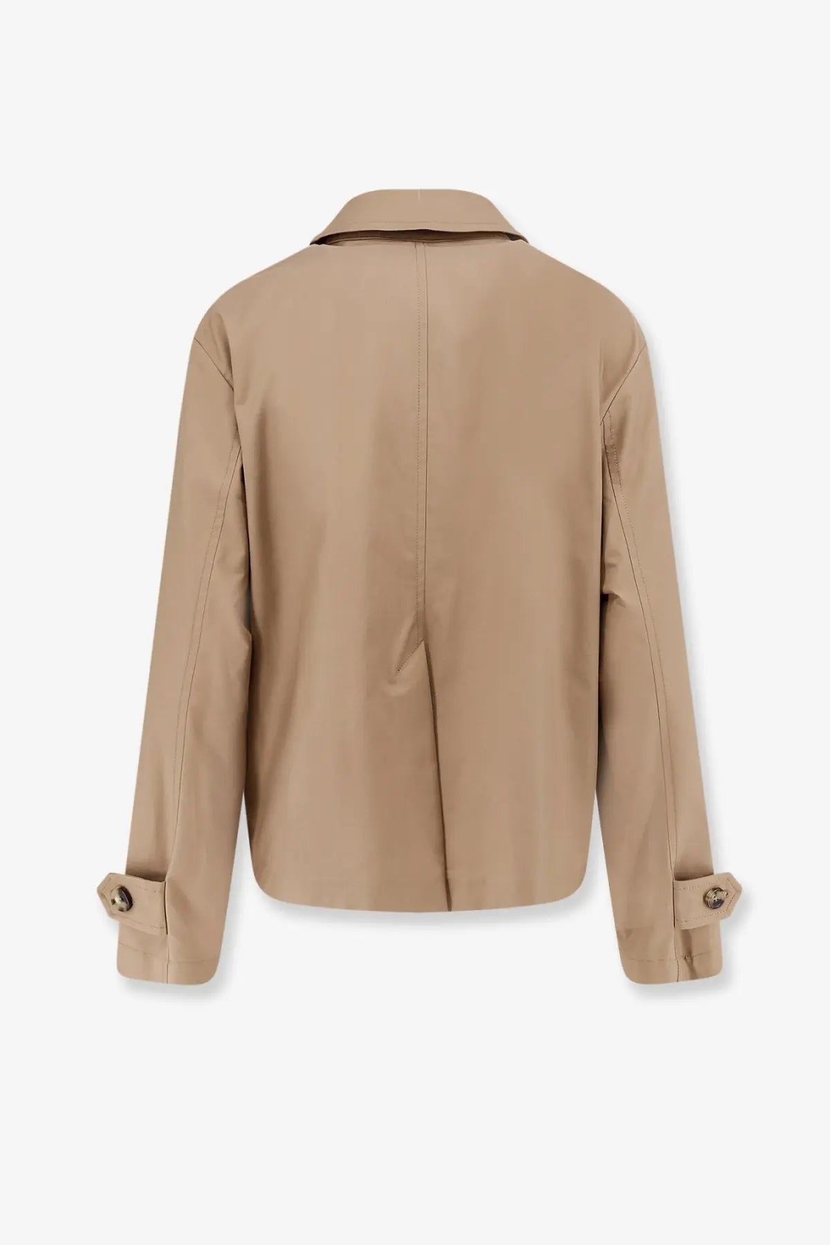 Beige trench coat with classic collar and buttoned cuffs made from biologic cotton blend by s max mara