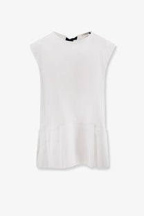 White sleeveless cotton top with soft flowing fabric and subtle pleated hem by s max mara women