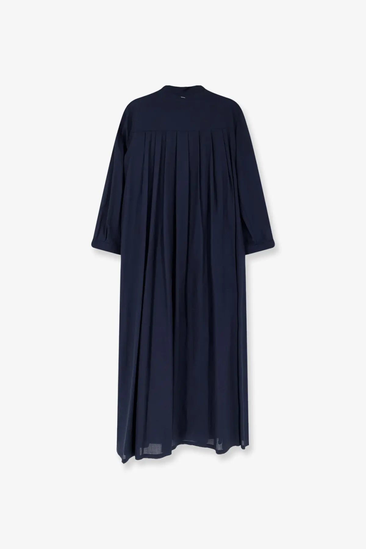 A navy blue cotton long dress by S Max Mara featuring a loose fit and pleated front with three quarter sleeves