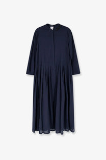 S max mara women’s smmclarissa navy blue cotton long dress with pleated skirt and embellished neckline
