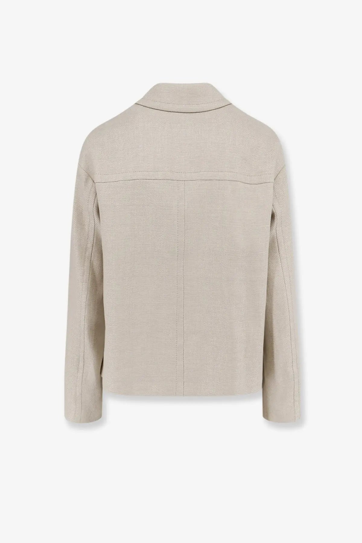 S Max Mara women’s beige linen and cotton blazer with subtle woven pattern and structured collar in white tone