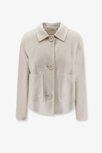 Beige textured wool-blend blazer with three buttons and flap pockets from s max mara linen and cotton jacket white collection