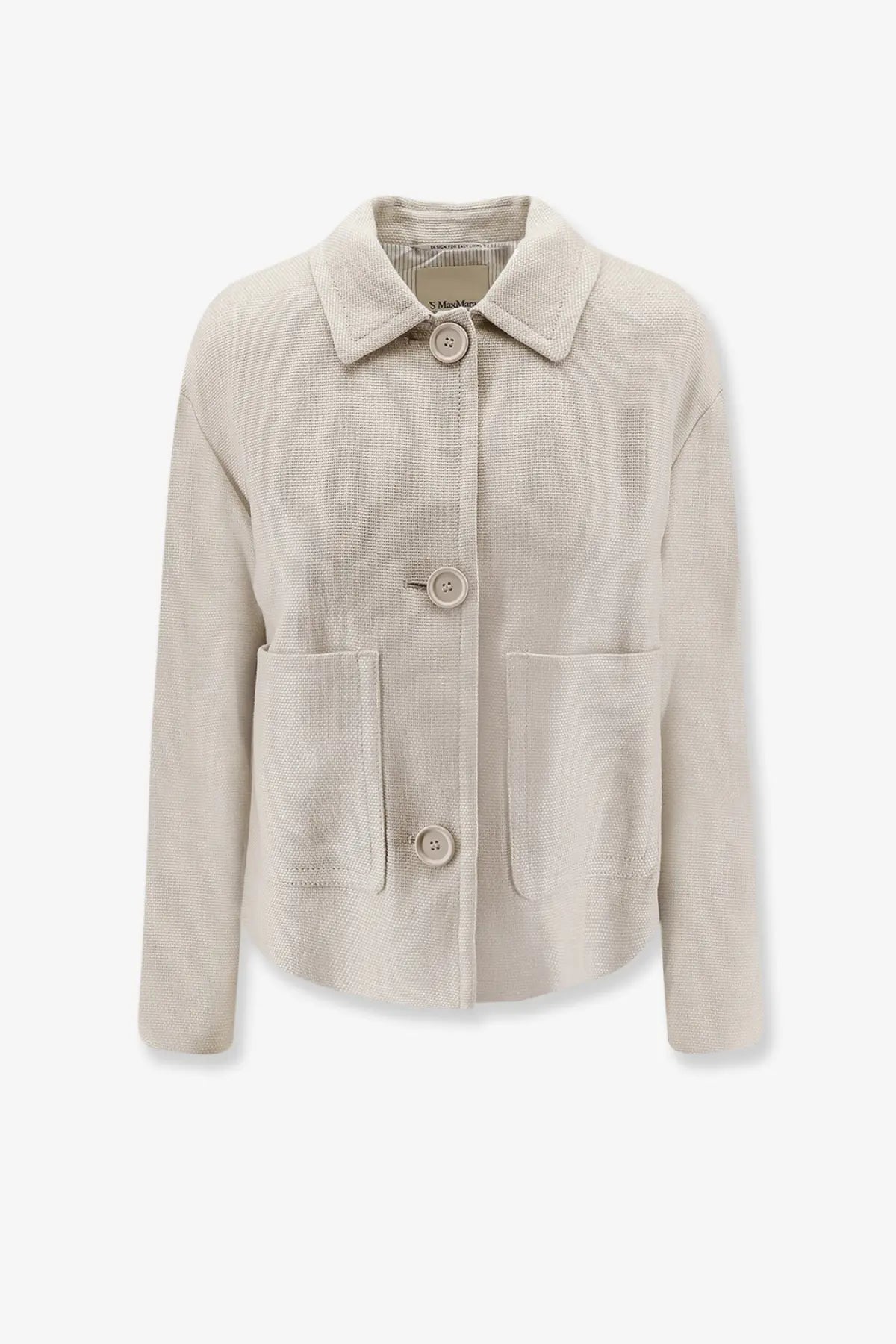 Beige textured wool blend blazer with three buttons and flap pockets from s max mara linen and cotton jacket collection