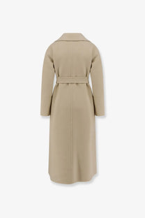 Beige wool coat with belted waist and classic collar from S Max Mara womens Smmelisa double face fabric collection