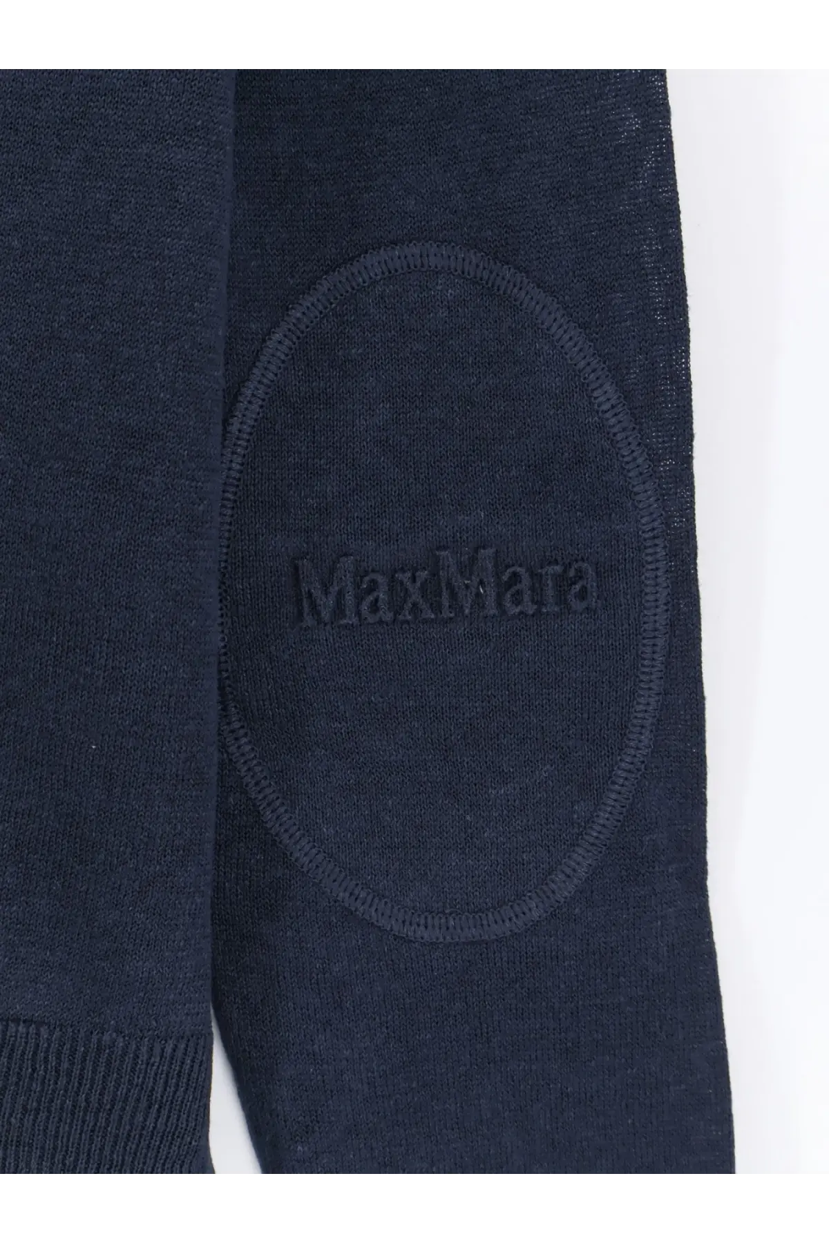 Dark navy blue knit linen sweater with an oval max mara logo patch for women from S Max Mara