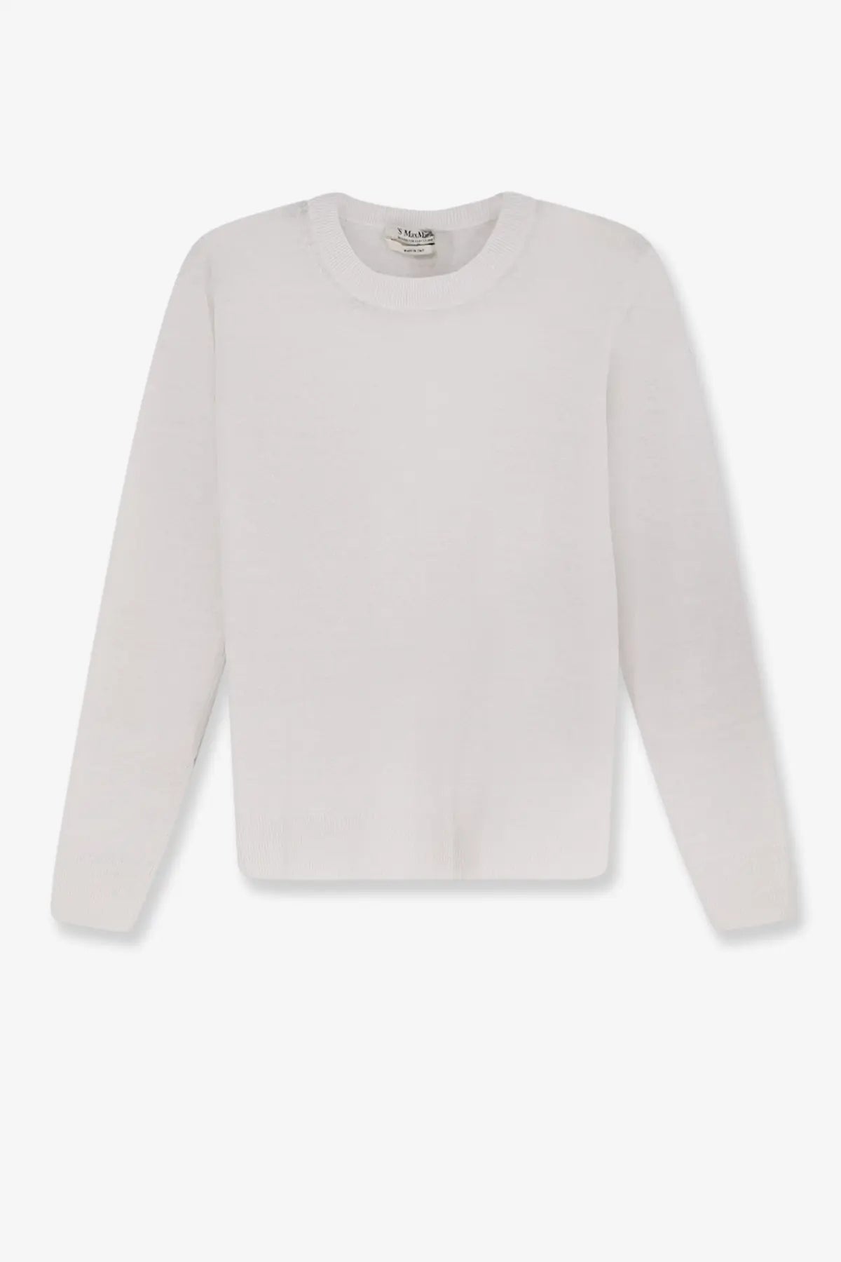 S max mara women’s smmfervore white linen crewneck sweater with soft smooth texture and clean minimalist lines