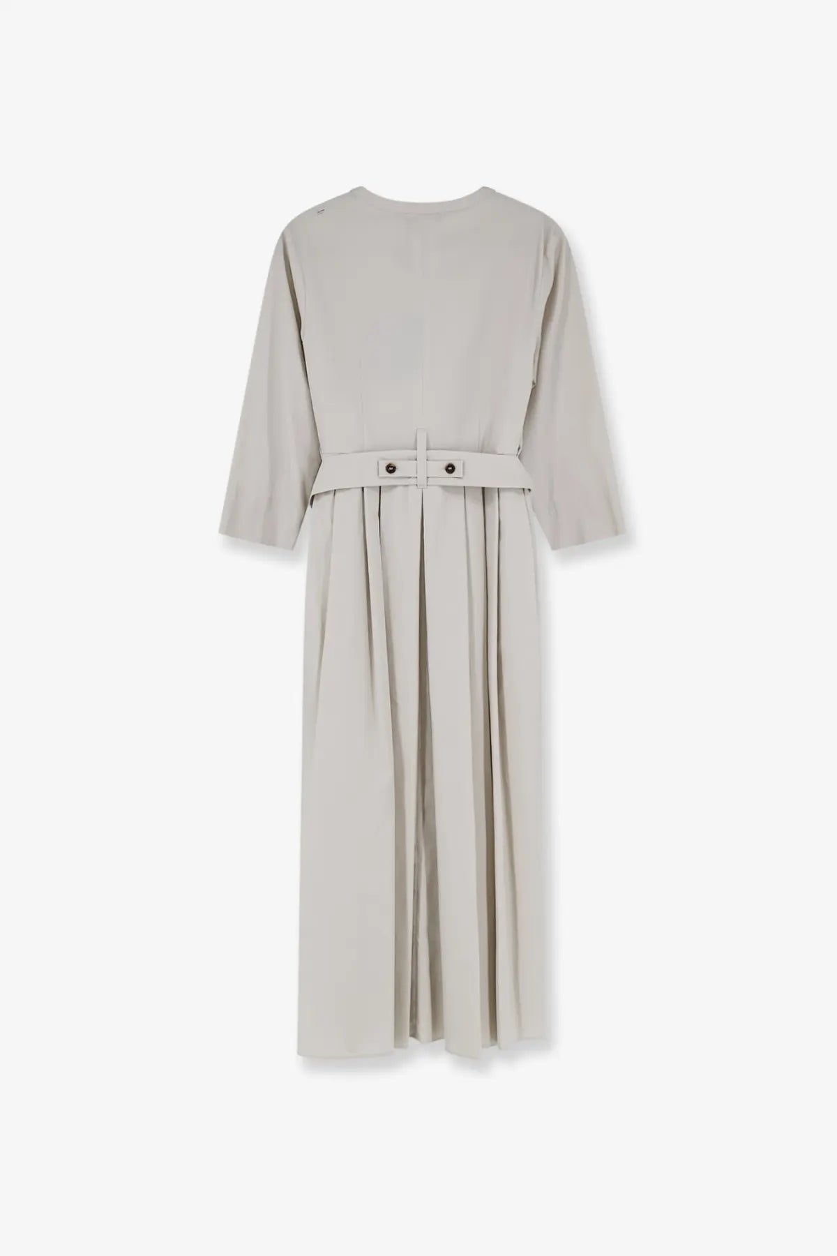 A sleek light gray cotton midi dress with belted waist and three-quarter sleeves by s max mara