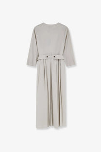 A sleek light gray cotton midi dress with belted waist and three-quarter sleeves by s max mara
