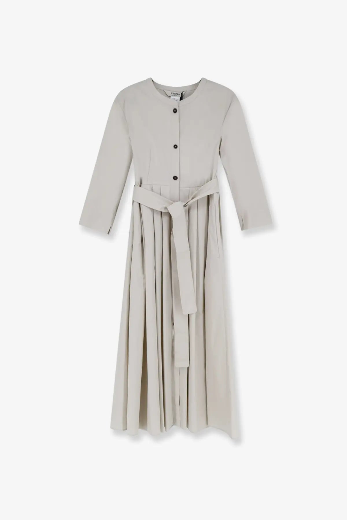 S Max Mara women’s smmgiorno light gray cotton midi dress with button front and self-tie belt