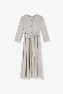 S Max Mara women’s smmgiorno light gray cotton midi dress with button front and self-tie belt