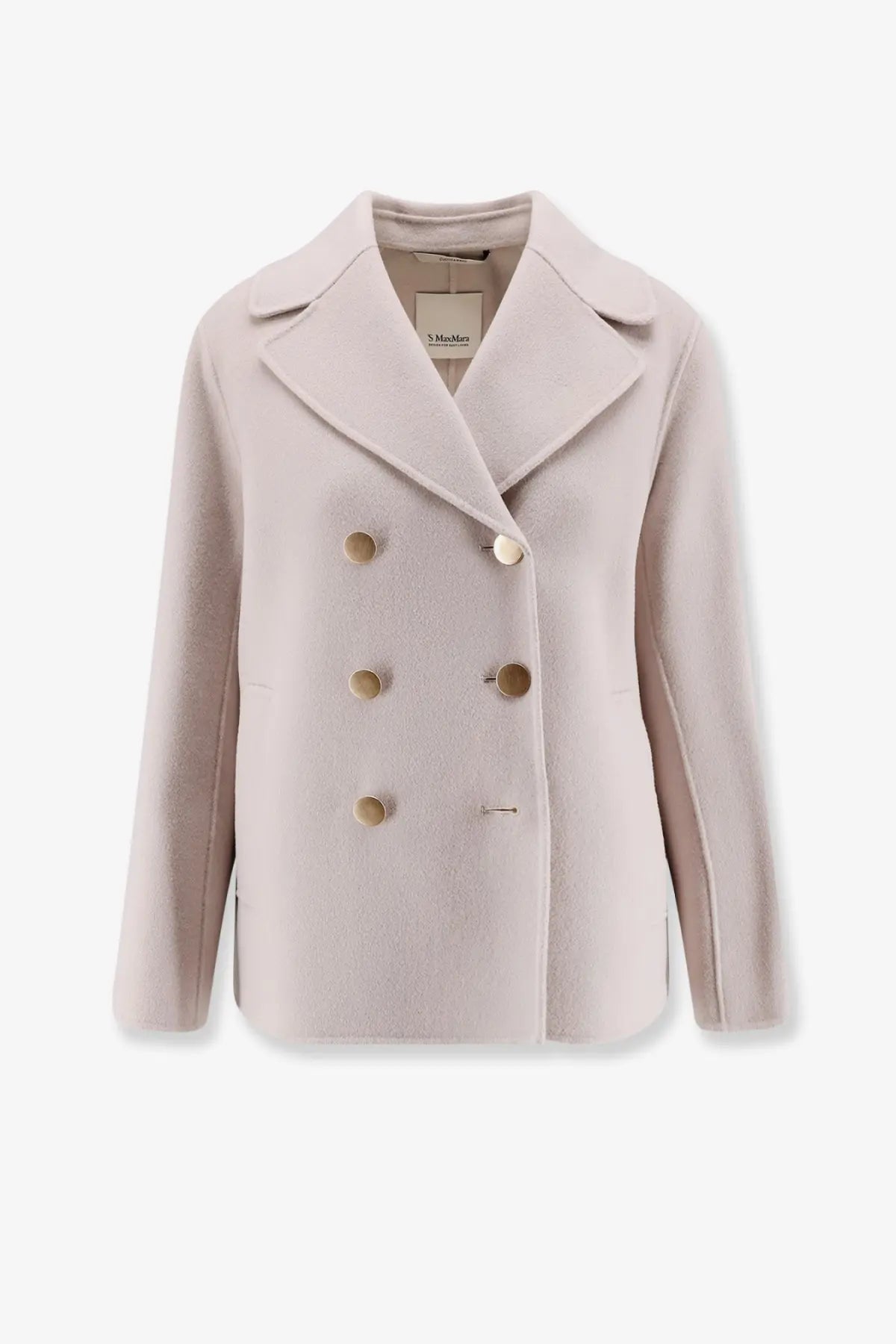 S Max Mara women’s smmmargot double-breasted blush wool peacoat with gold buttons and structured collar beige