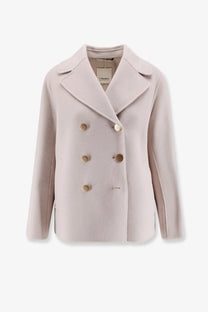 S Max Mara women’s smmmargot double-breasted blush wool peacoat with gold buttons and structured collar beige