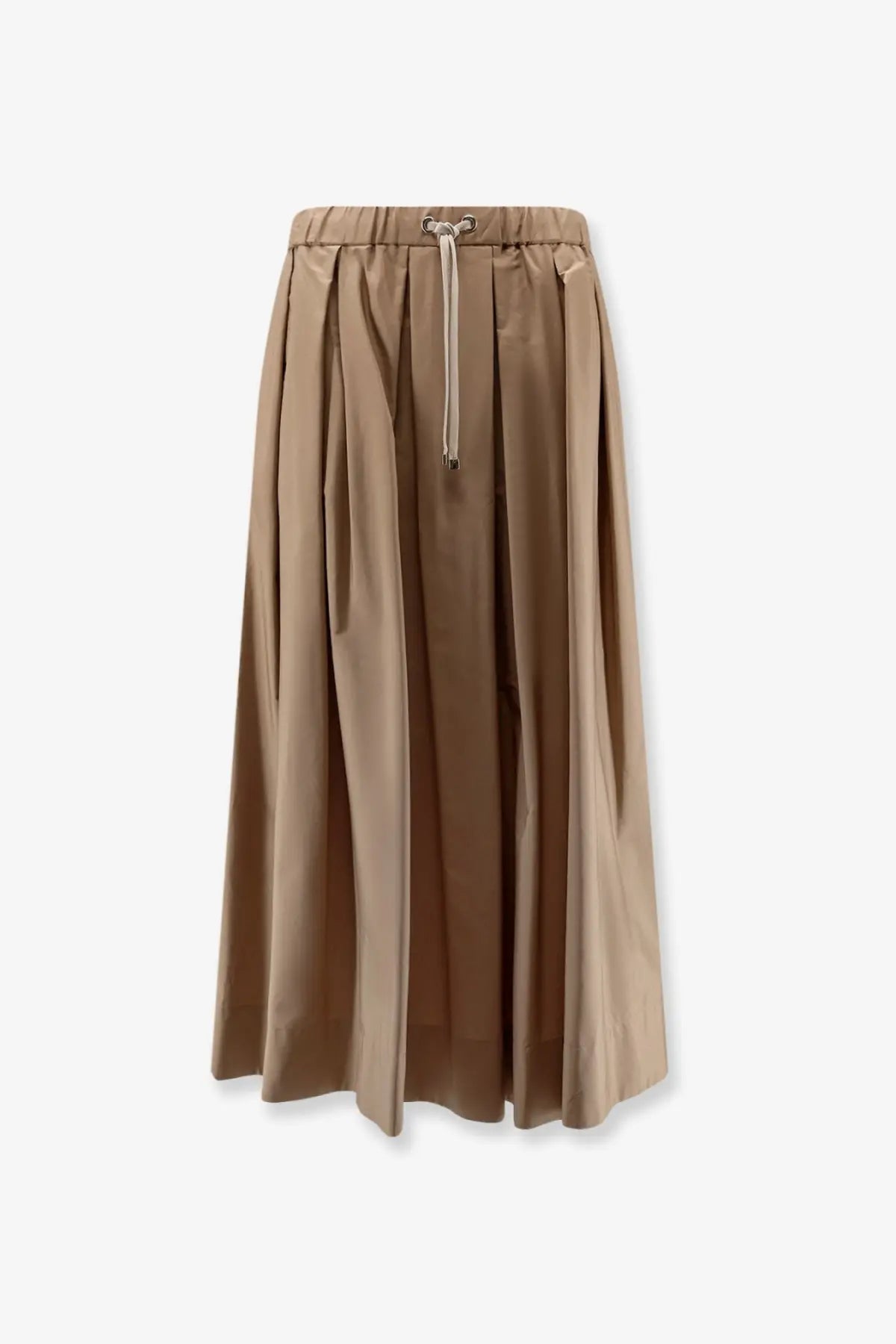 A beige cotton pleated midi skirt with elastic waistband and matching drawstring from s max mara for women