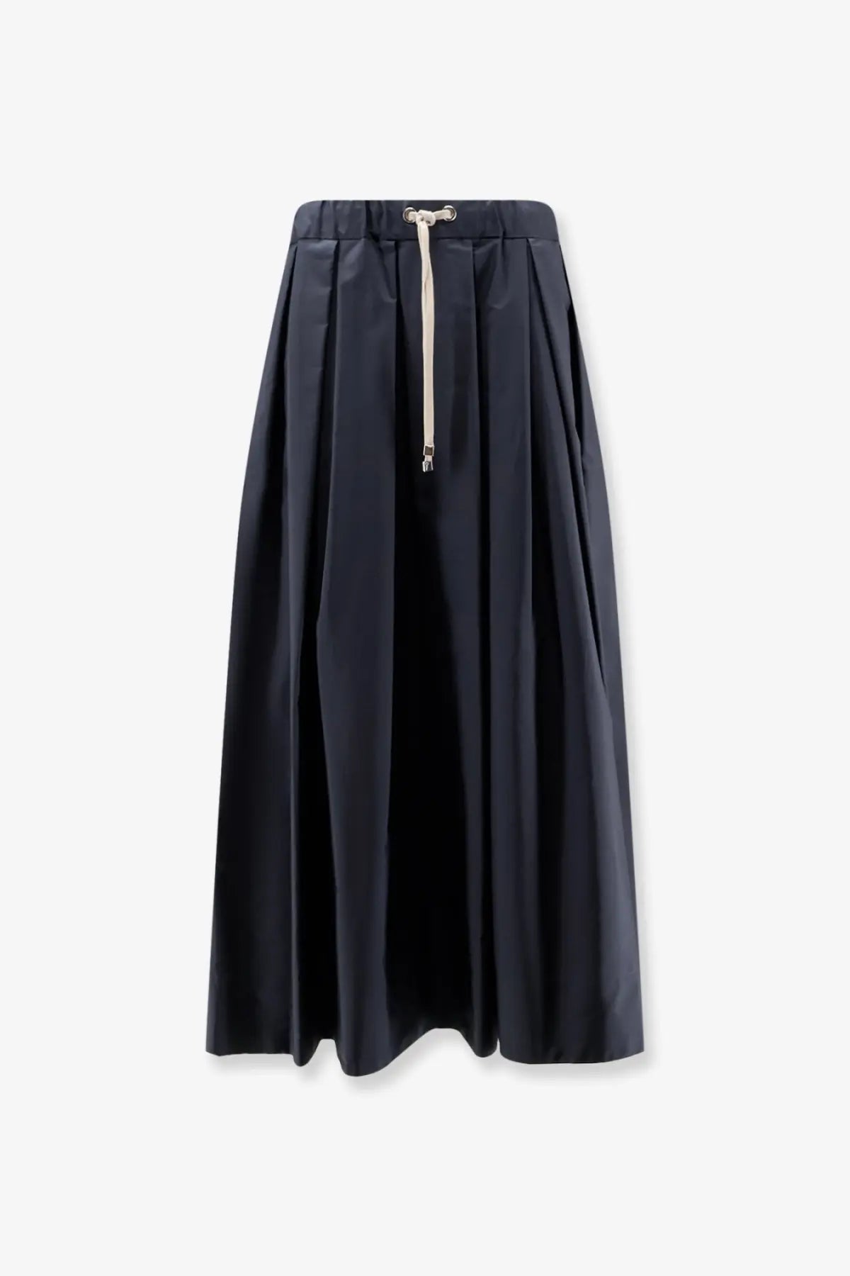 A sleek black pleated midi skirt with a drawstring waistband and subtle sheen from s max mara