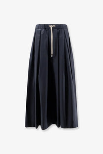 A sleek black pleated midi skirt with a drawstring waistband and subtle sheen from s max mara
