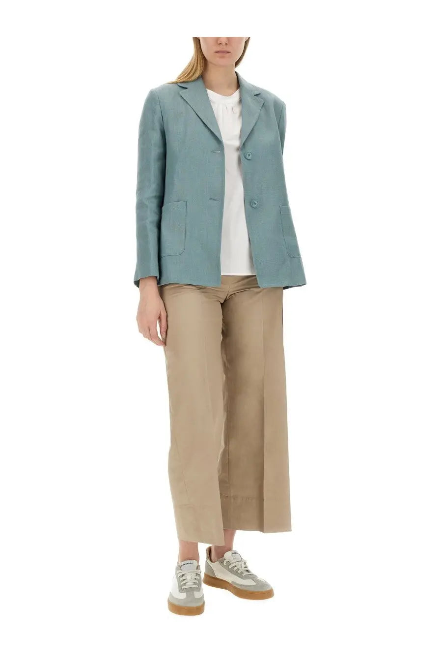 S Max Mara women’s Socrates jacket blue light blue blazer with structured fit and two front flap pockets
