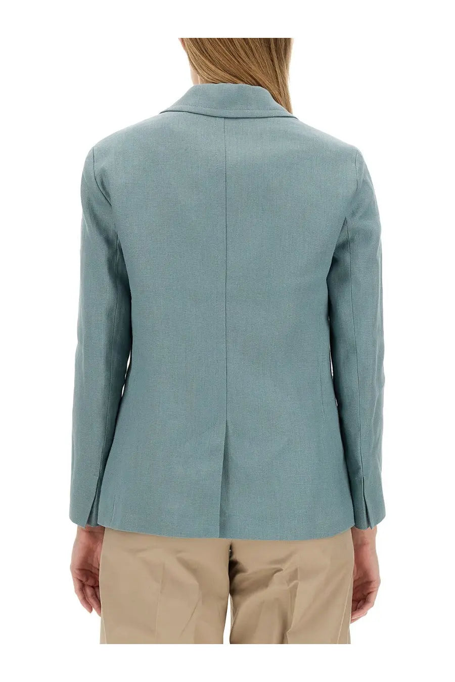 S Max Mara women’s Socrates jacket blue tailored light blue blazer with subtle textured weave and classic notched lapel