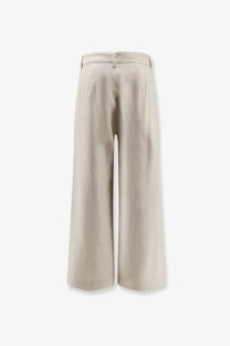 Beige wide-leg s max mara womens stretch cotton and linen trousers with subtle textured weave and minimalist design