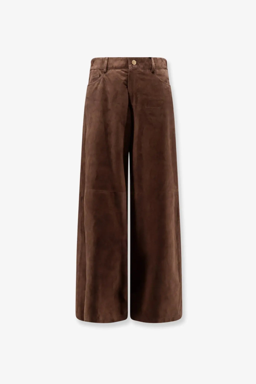 S Max Mara women’s brown suede trousers with wide legs high waist and front button closure
