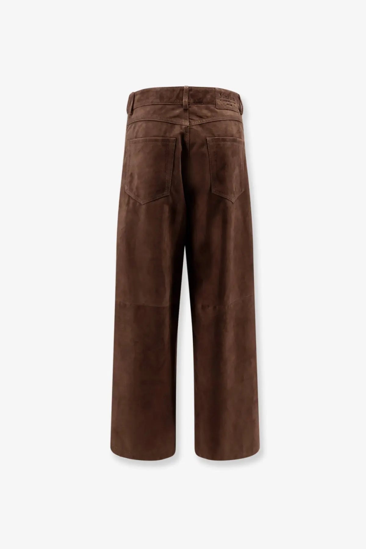 Brown suede wide-leg trousers with a relaxed fit and classic back pockets shown from the back by s max mara