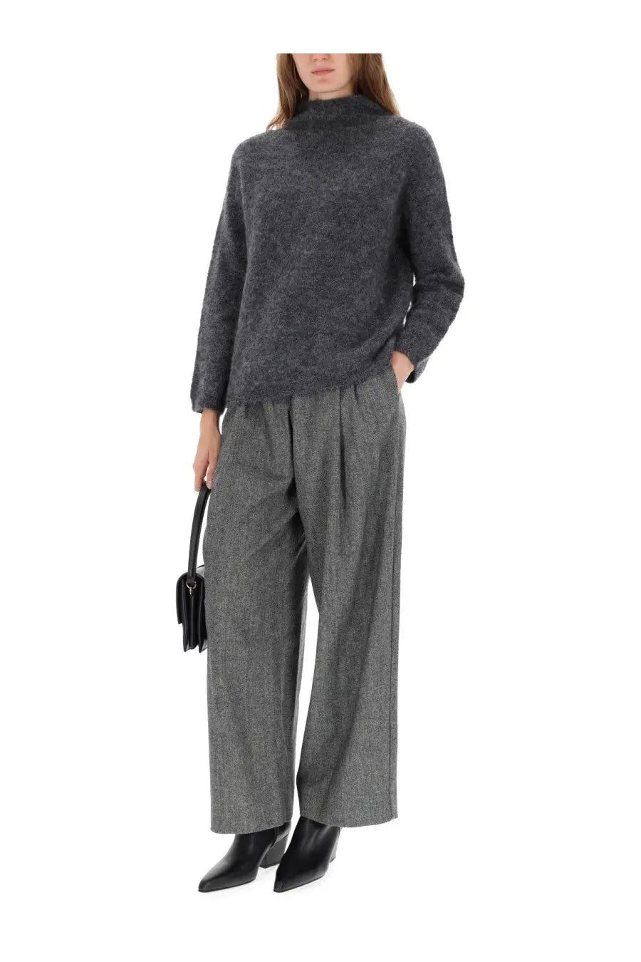 S Max Mara women’s Taro shirt grey dark gray textured knit turtleneck sweater with a subtle pattern