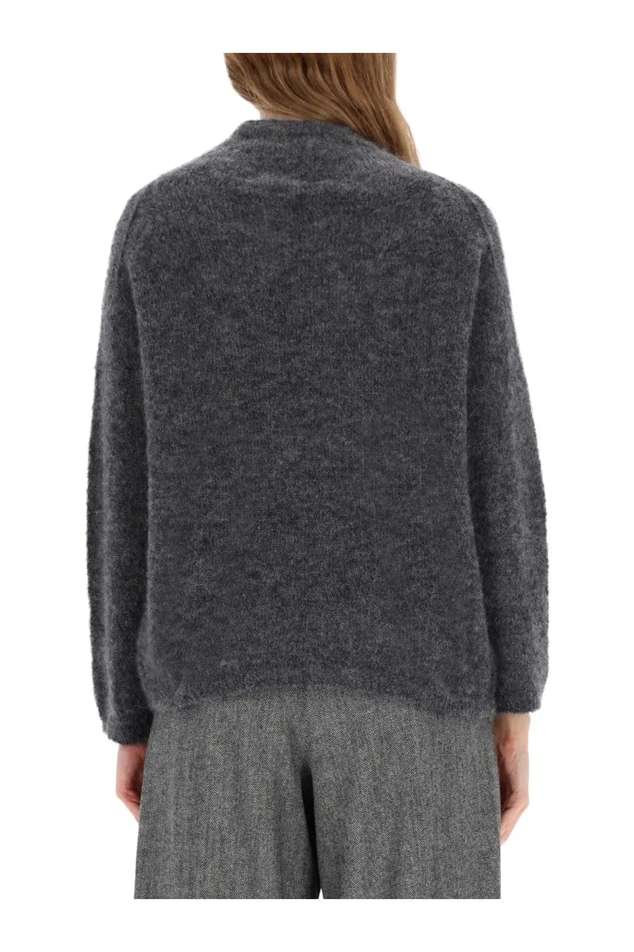 S Max Mara women’s Taro shirt grey soft dark gray textured knit sweater with relaxed fit and ribbed cuffs
