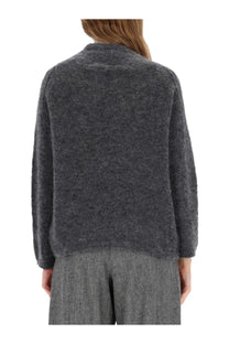 S Max Mara women’s Taro shirt grey soft dark gray textured knit sweater with relaxed fit and ribbed cuffs