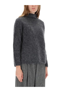 S Max Mara women’s taro shirt grey soft fuzzy dark gray turtleneck sweater with long sleeves