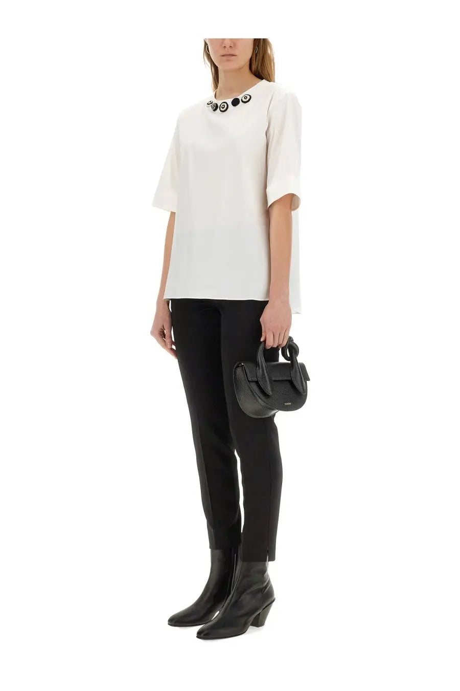 Black leather mini handbag s max mara women’s top dora white with structured shape and top handle