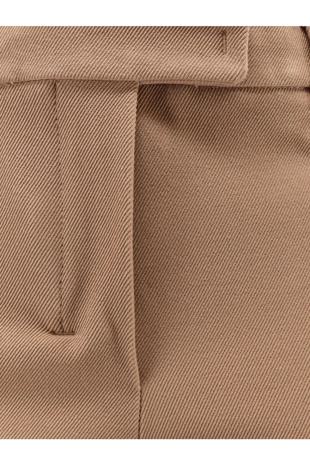 S Max Mara women’s Umanita beige cotton blend trousers with tan corduroy and subtle diagonal ribbed texture