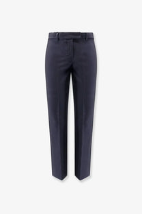 Navy blue tailored trousers with a sleek straight leg cut and classic belt loops from s max mara cotton blend
