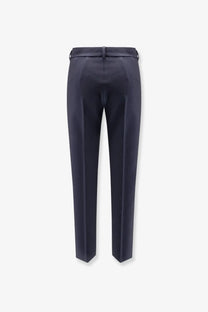 S max mara women’s umanita cotton blend navy blue tailored trousers with sleek straight-leg cut and concealed belt loop