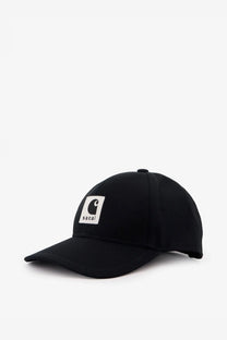 Sacai men’s carhartt wip duck baseball hat black with white embroidered logo patch on the front