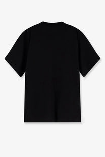 Sacai men’s black oversized cotton t-shirt with short sleeves and simple crew neckline front view